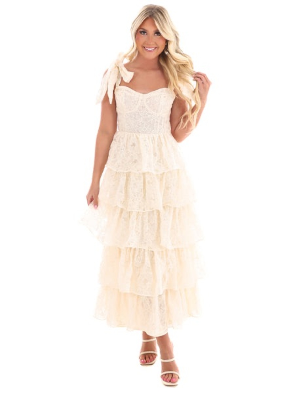 Yumi Kim Cream Tiered Lace Maxi Dress